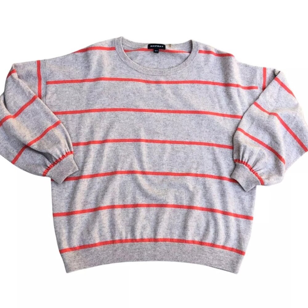 REPEAT Cashmere Wool Blend Pullover Sweatshirt SM 38 Women's Striped Beige